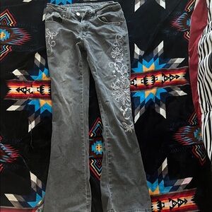 ROMWE Gray Embroidered Flare Jeans